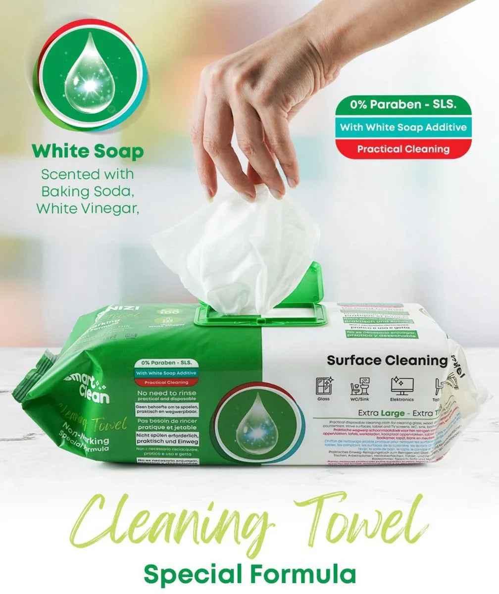 Cleanizi Schoonmaakdoekjes – 3 Pak x 100 Stuks – Extra Groot & Dik – Streeploos Schoon – Frisse Geur – 0% Parabenen – Met Witte Azijn – Multifunctioneel