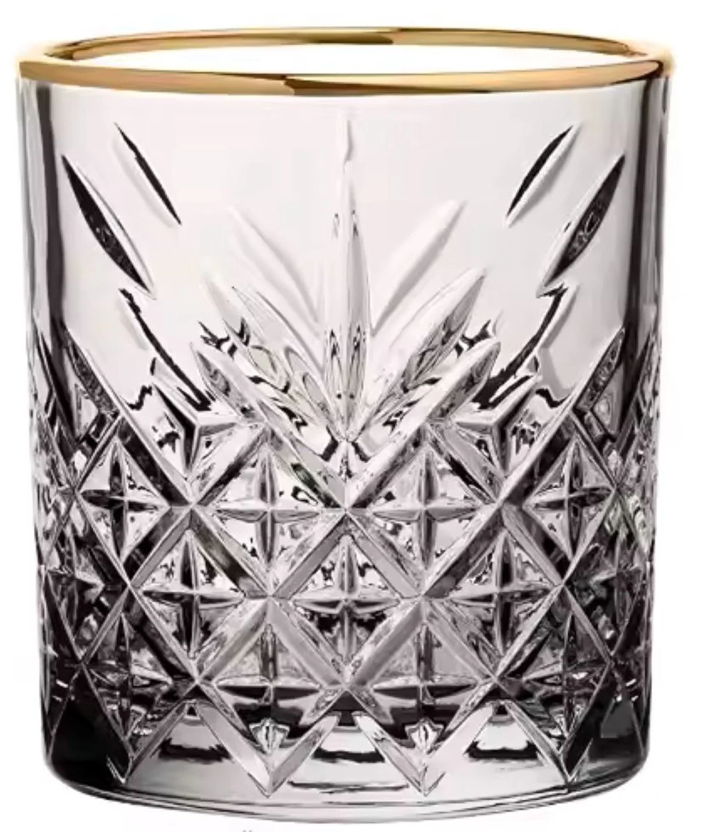 Glozini Waterglas – Whiskey Glazen met Gouden Rand – Set van 6 (240ml)