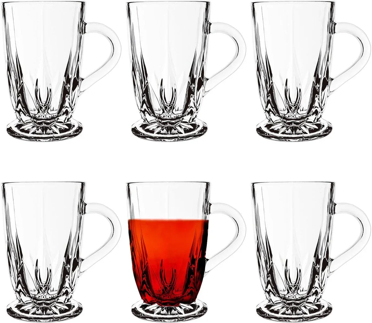Glozini Hanoi – Theeglazen Set – 6 Stuks – 310ml – Theeglas – Theekopjes – Theeglazen met Oor/Handvat