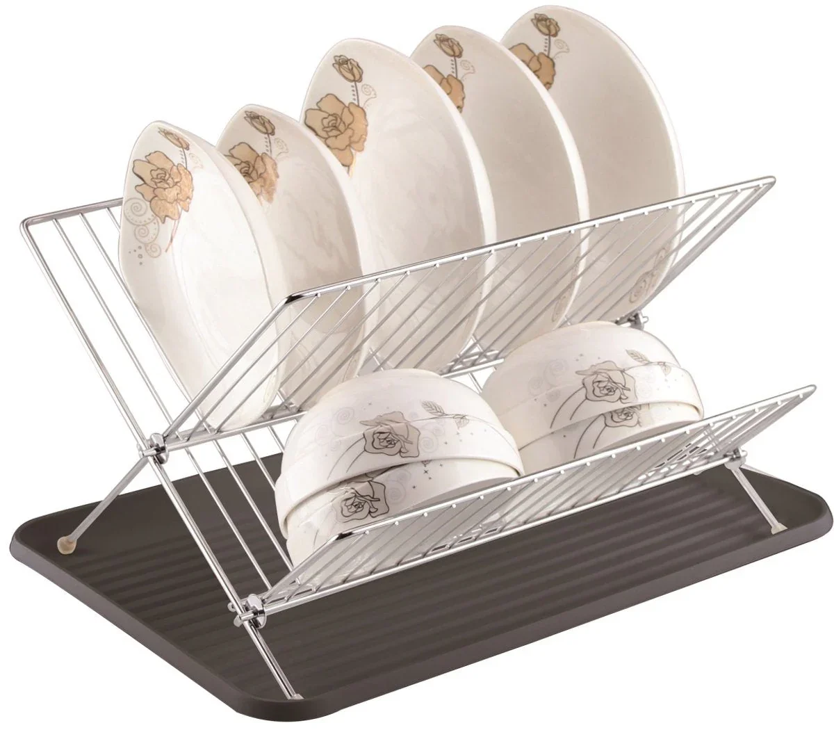 Cheffinger Afdruiprek met Lekbak – 2-laags – Zilver – Afwas Druiprek Droogrek