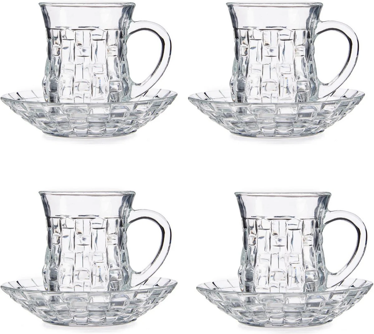 Vivalto Theeglas met Schotel en Oor – 125ml – Set van 4 – Turkse Theeglazen