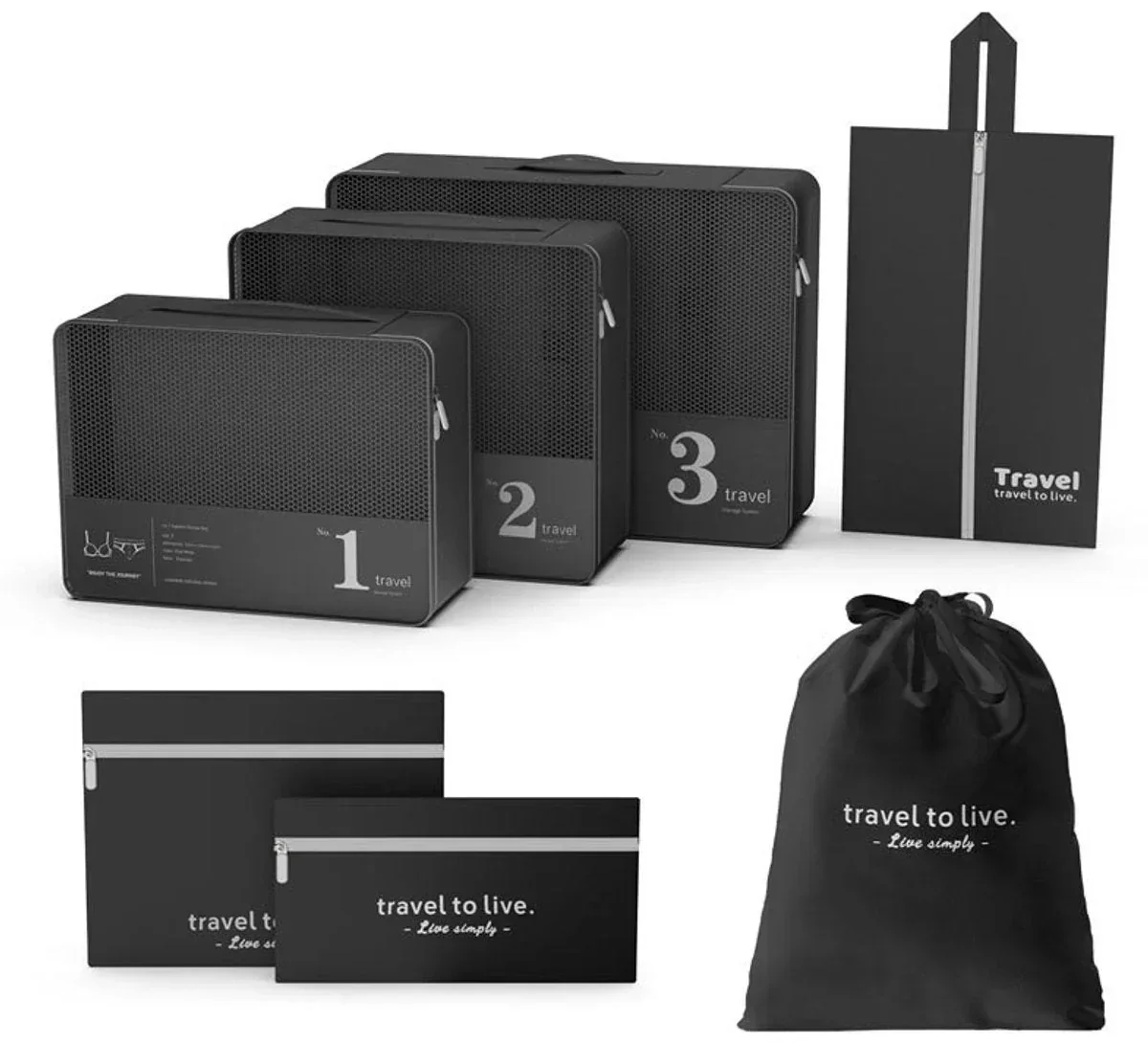 Hauskraft Packing Cube – 7-delig – Zwart – Koffer Organizer Set – Backpack en Koffer – Travel Cubes