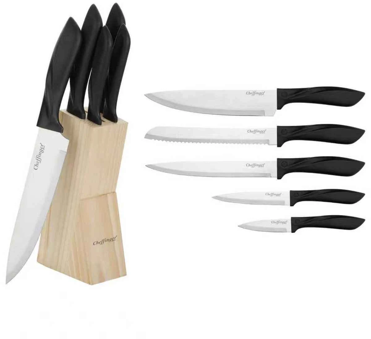 Cheffinger Messenset met Standaard – 6-delig – Hout/Zwart