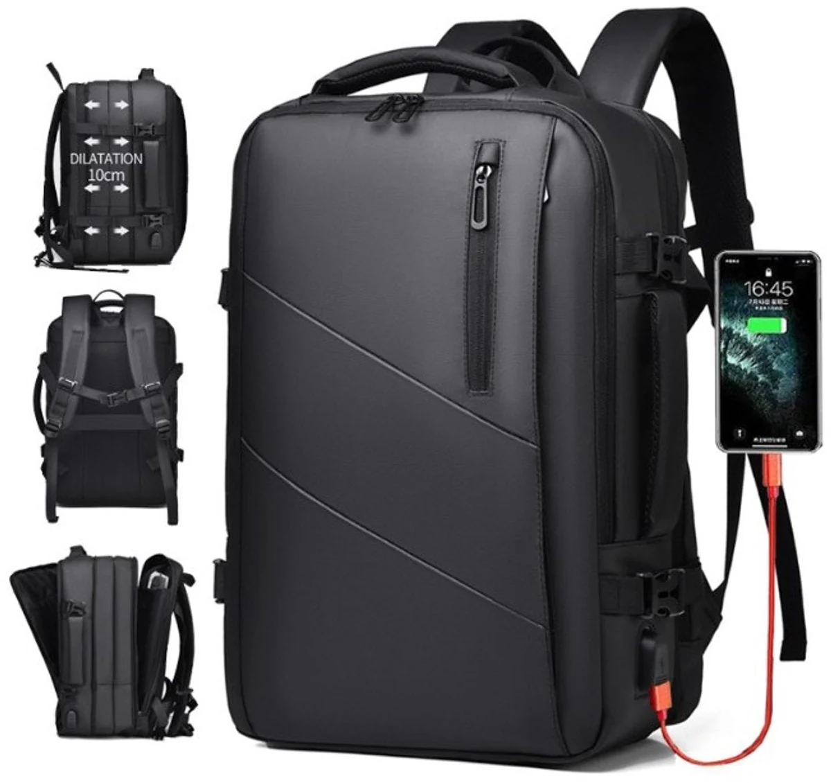 Hauskraft Rugzak met USB-Poort – Zwart – Rugzak voor Reizen – Reistas Handbagage – Reis Backpack – Rugtas Heren en Dames