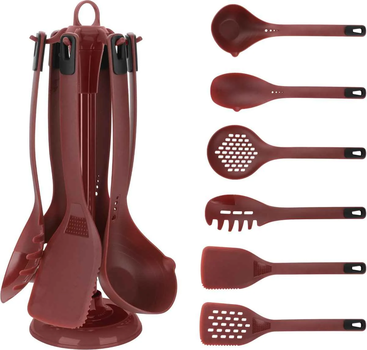 Cheffinger Keukengerei Set met Houder – 7-delig – Bordeaux Rood – Kookgerei Set