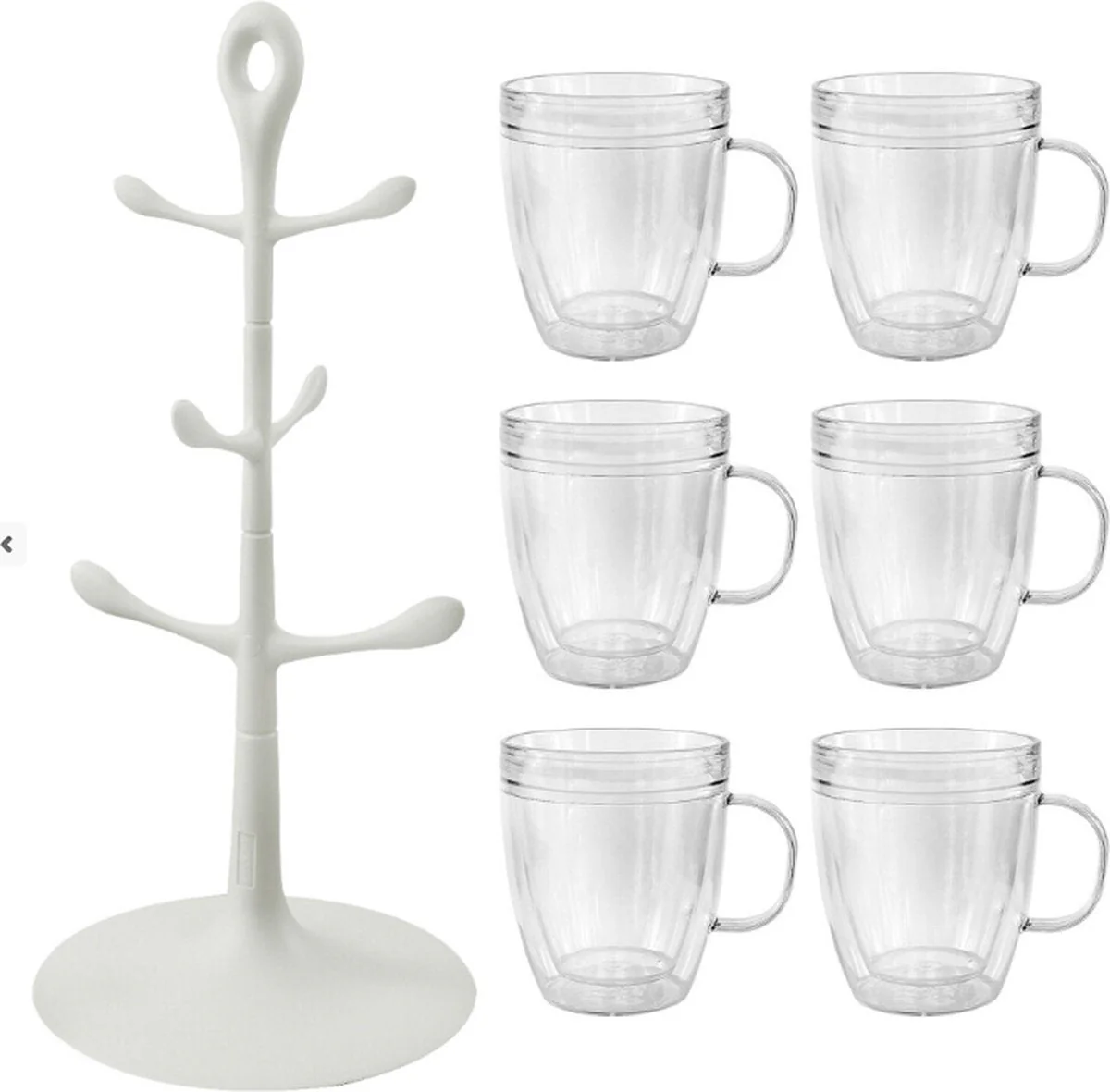 Bodum Bistro – Mokkenhouder met 6x Dubbelwandige Kunststof Glazen Mokken