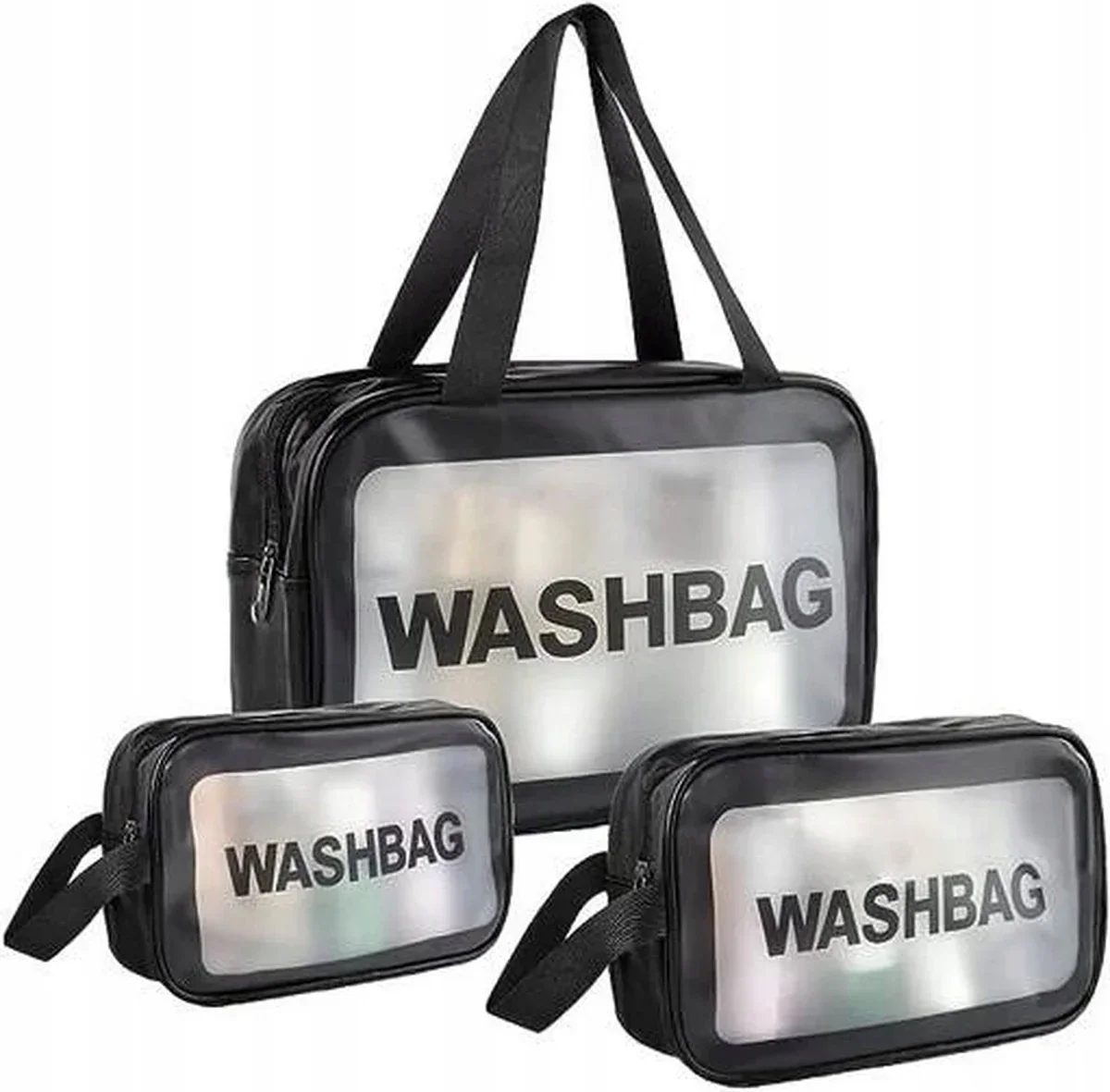 Haukraft Beauty Case Toilettas Reisset – 3-delige Waterdichte Transparante Toilettas – Zwart
