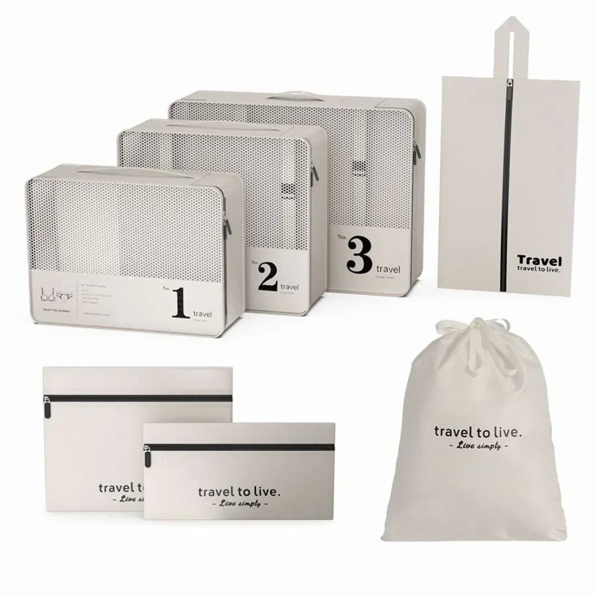 Hauskraft Packing Cube – 7-delig – Beige – Koffer Organizer Set – Backpack en Koffer – Travel Cubes