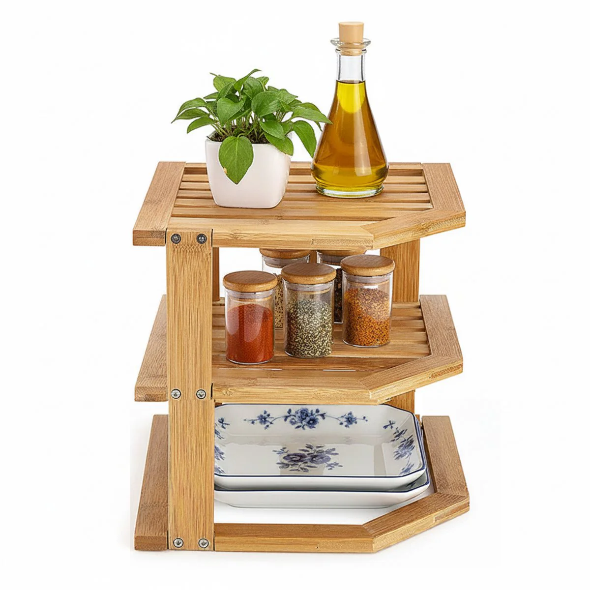 Cheffinger Afdruiprek – 3-laags – Bamboe – Keukenrek