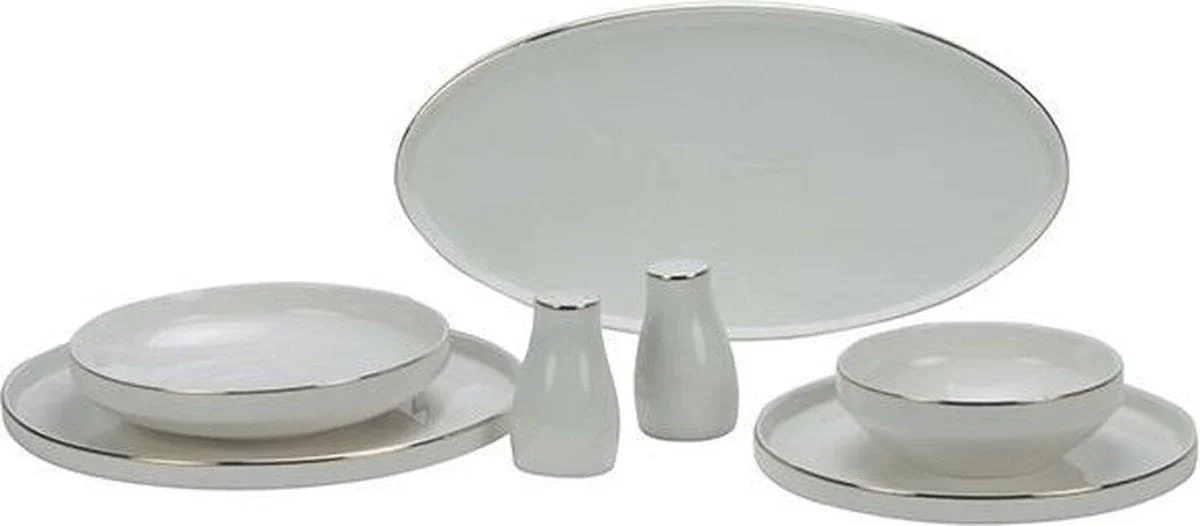 Bricard Lunel – Porseleinen Serviesset Set – Dinner Set – 27-delig – 6 Persoons – Wit/Goud