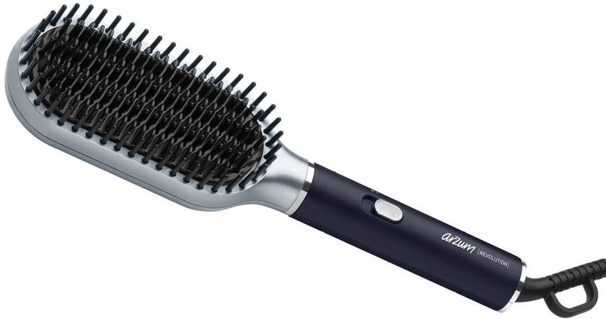 Arzum Revolution AR5158 – Stijlborstel – Zilver/Zwart – Keramische Borstel met Argan en Toermalijn Coating – 160-210°C – 50W