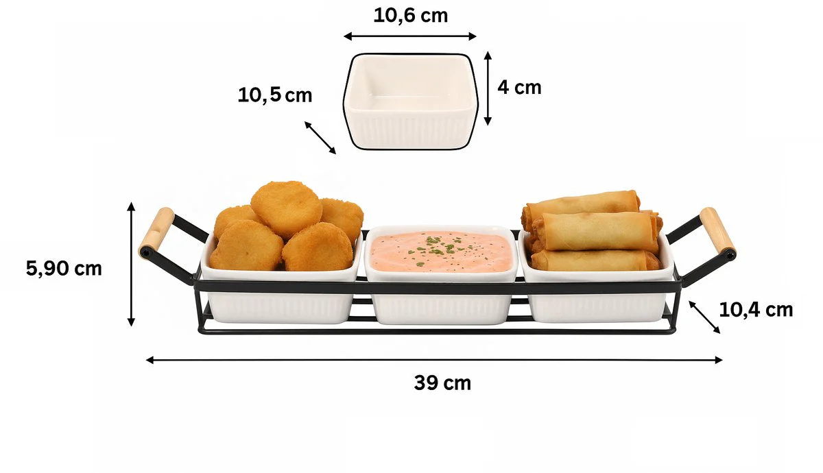 Cheffinger Snackschalen Set – 4-delig – Keramiek – Zwart/Wit