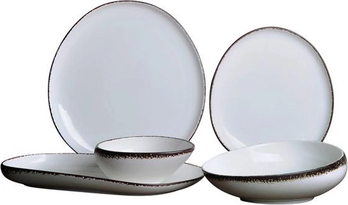 Bricard Royan – Porseleinen Serviesset Set – Dinner Set – 25-delig – 6-Persoons – Wit/Bruin