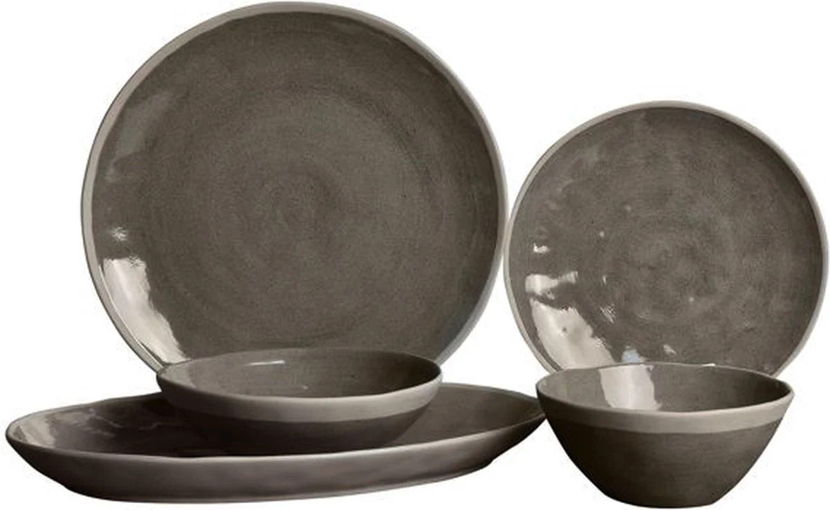 Bricard Albi – Porseleinen Serviesset Set – Dinner Set– 25-delig – 6 Persoons – Donkergrijs