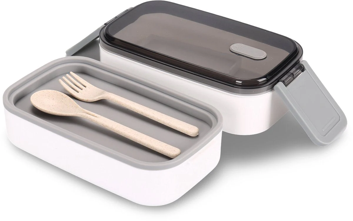Cheffinger Lunchbox met Bestek – Wit – Bentobox – Multifunctioneel Voor Werk en School – Meal Prep Bakje