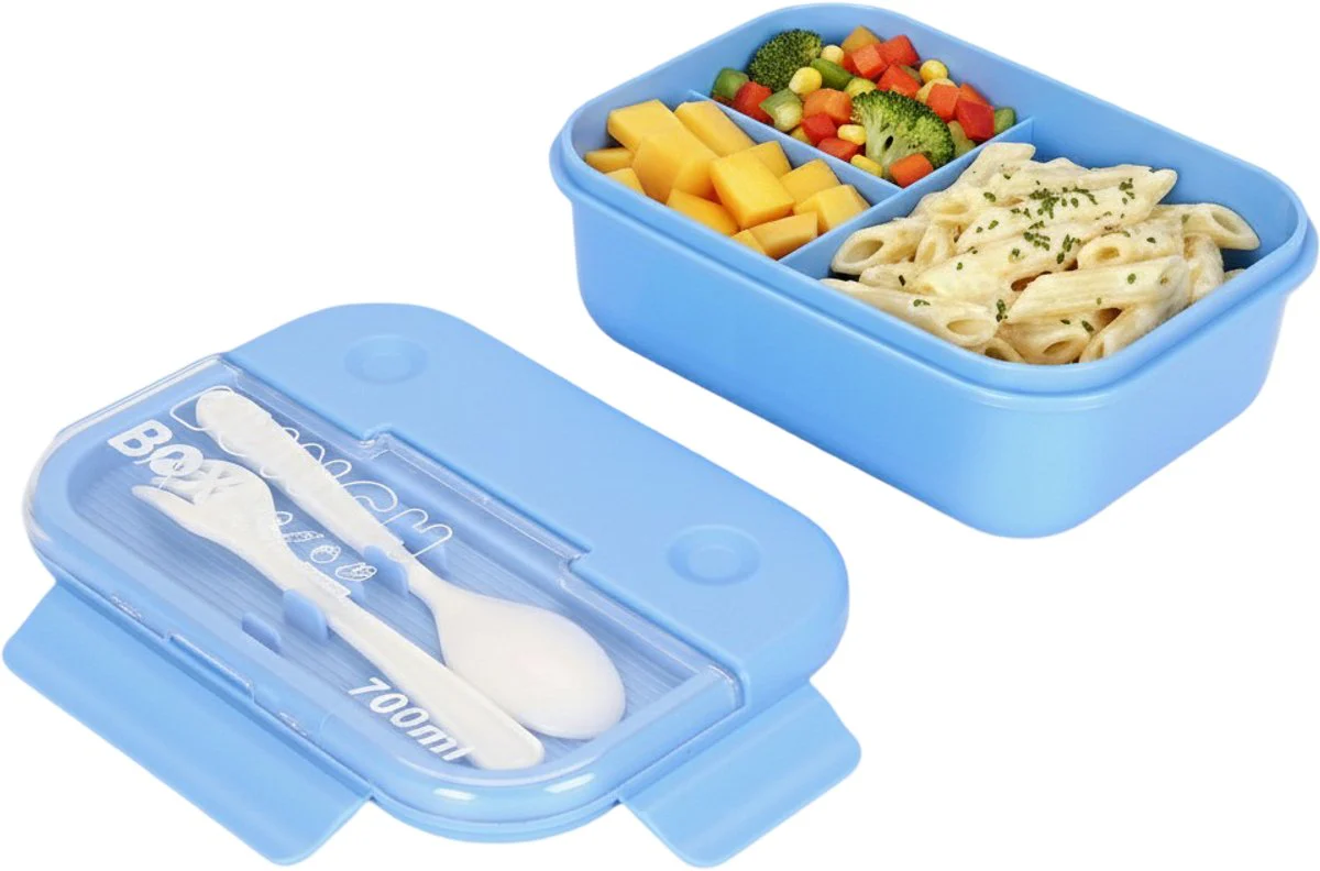 Cheffinger Lunchbox met Bestek – Blauw – Bentobox – Multifunctioneel Voor Werk en School – Meal Prep Bakje