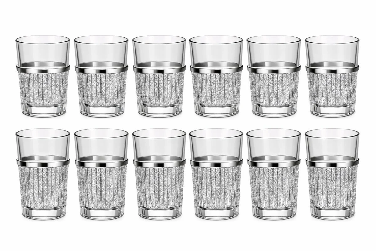 Glozini Marokkaanse Theeglazen – Zilver – Set van 12 Glazen – 180ml – Thee & Koffieglazen