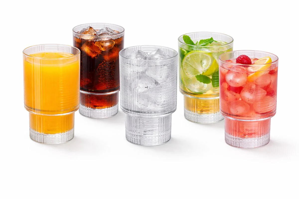 Glozini Eclat – Geribbelde Longdrinkglazen – 215ml – Stapelbaar – 6 Stuks – Matcha Glazen – Latte Glazen – Cocktail Glazen