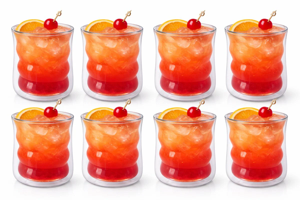 Glozini Dubbelwandige Wavy Bubbelglazen – 225ml – Set van 8 – Geribbelde Glazen – Bubble Glas – Esthetische Cocktailglazen