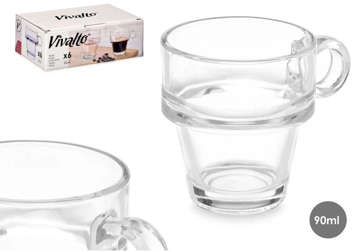 Vivalto Espressokop – Set van 6 – Stapelbaar – 90ml – Espressoglas – Kleine Koffieglas