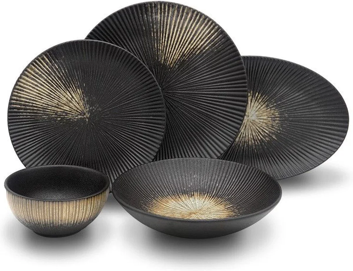 Bricard Amily – Porseleinen Serviesset Set – Dinner Set – 25-delig – 6 Persoons – Zwart