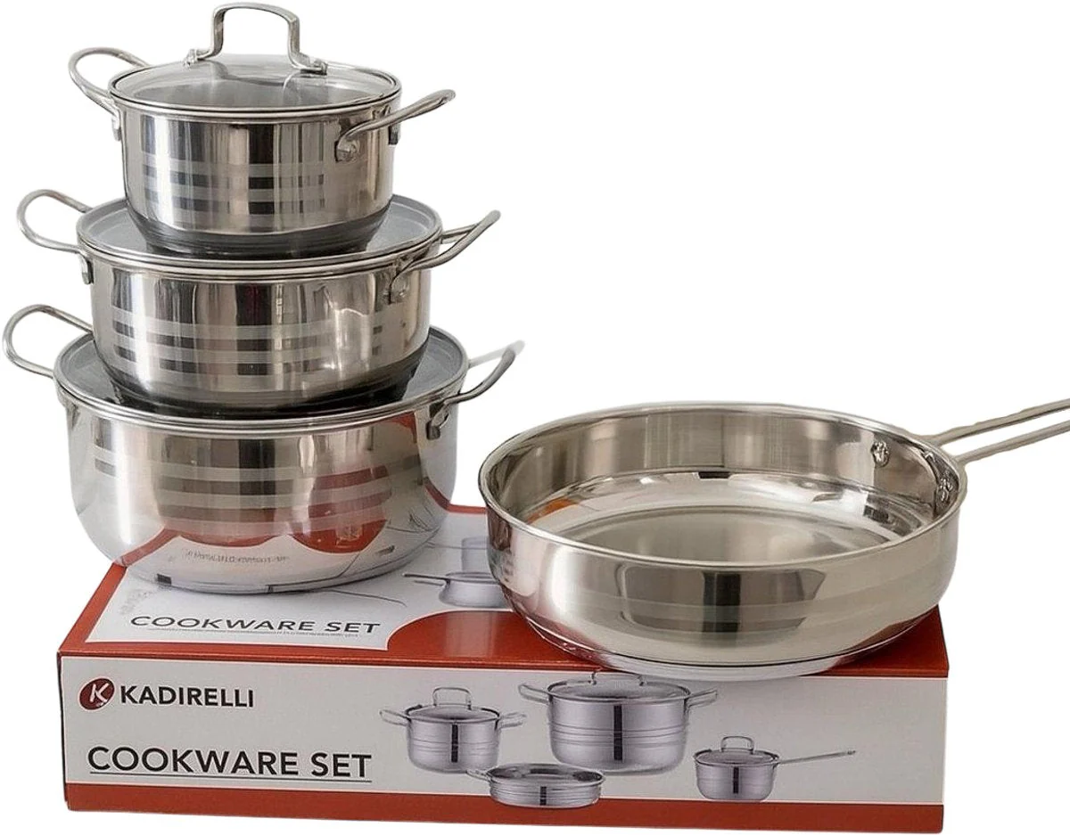 Kadirelli Pannenset met Glazen Deksel – 7-delig – RVS – Inductie – Zilver