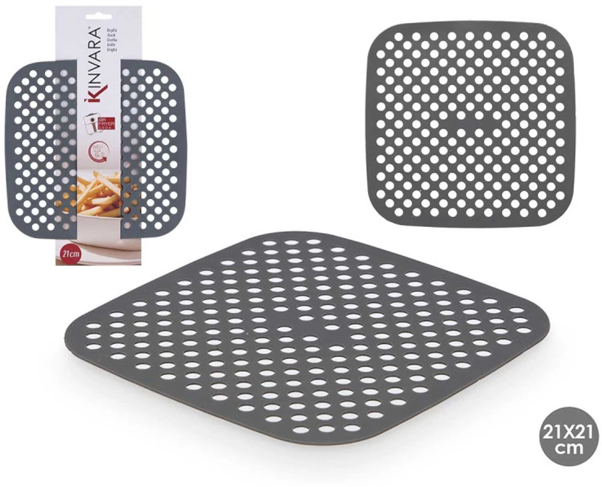 Kinvara Airfryer Bak Mat – Vierkant – 21x21cm – Set van 2 – Siliconen – Bakpapier Aifryer – Herbruikbaar – Anti Aanbakmat – Luchtfriteuse