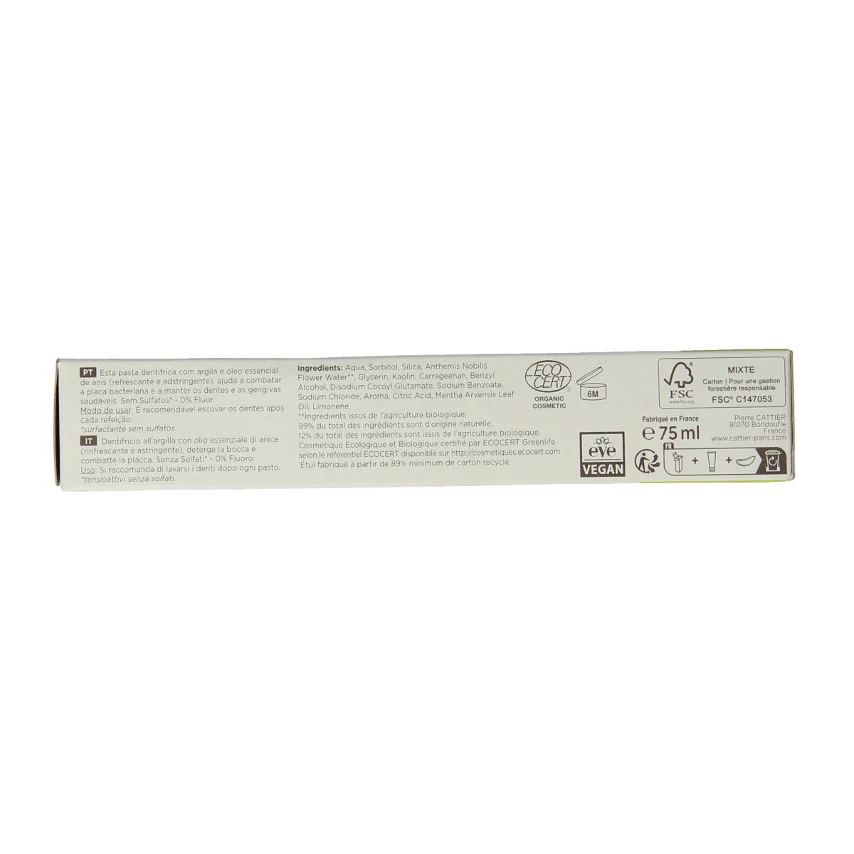 Cattier Tandpasta anijs 75 Milliliter