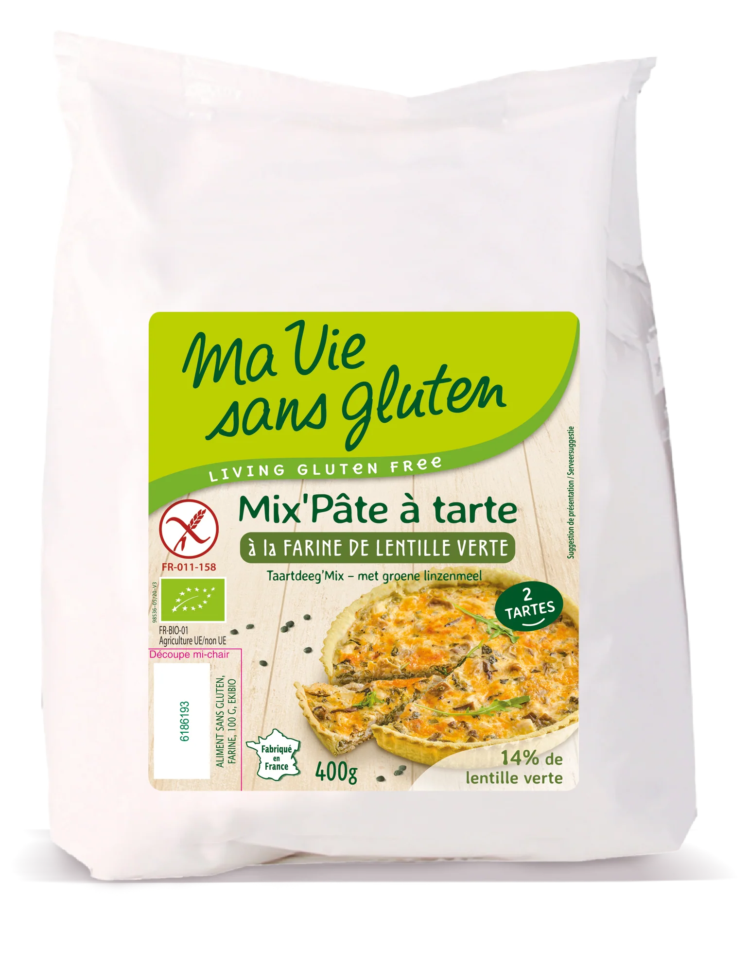 Ma Vie Sans Taartdeegmix zoet en hartig glutenvrij bio 400.00 Gram