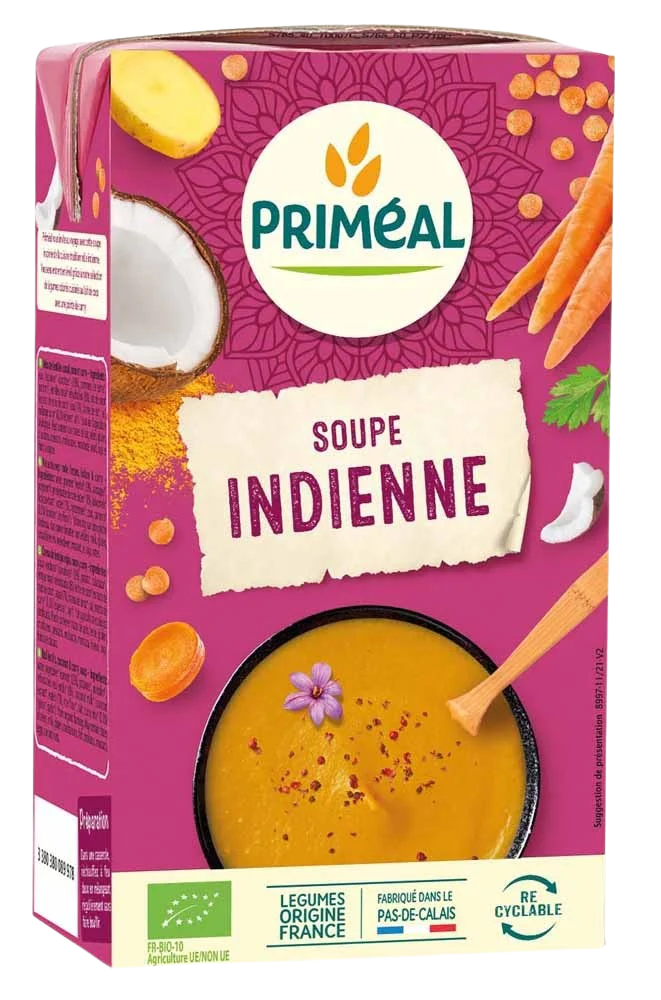 Primeal Indiase soep met rode linzen, kokos en curry bio 1.00 Liter