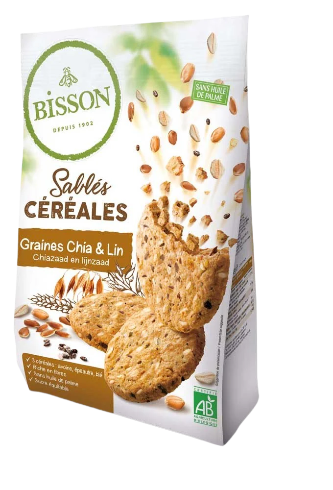 Bisson Zandkoekjes chia & lijnzaad bio 200 Gram