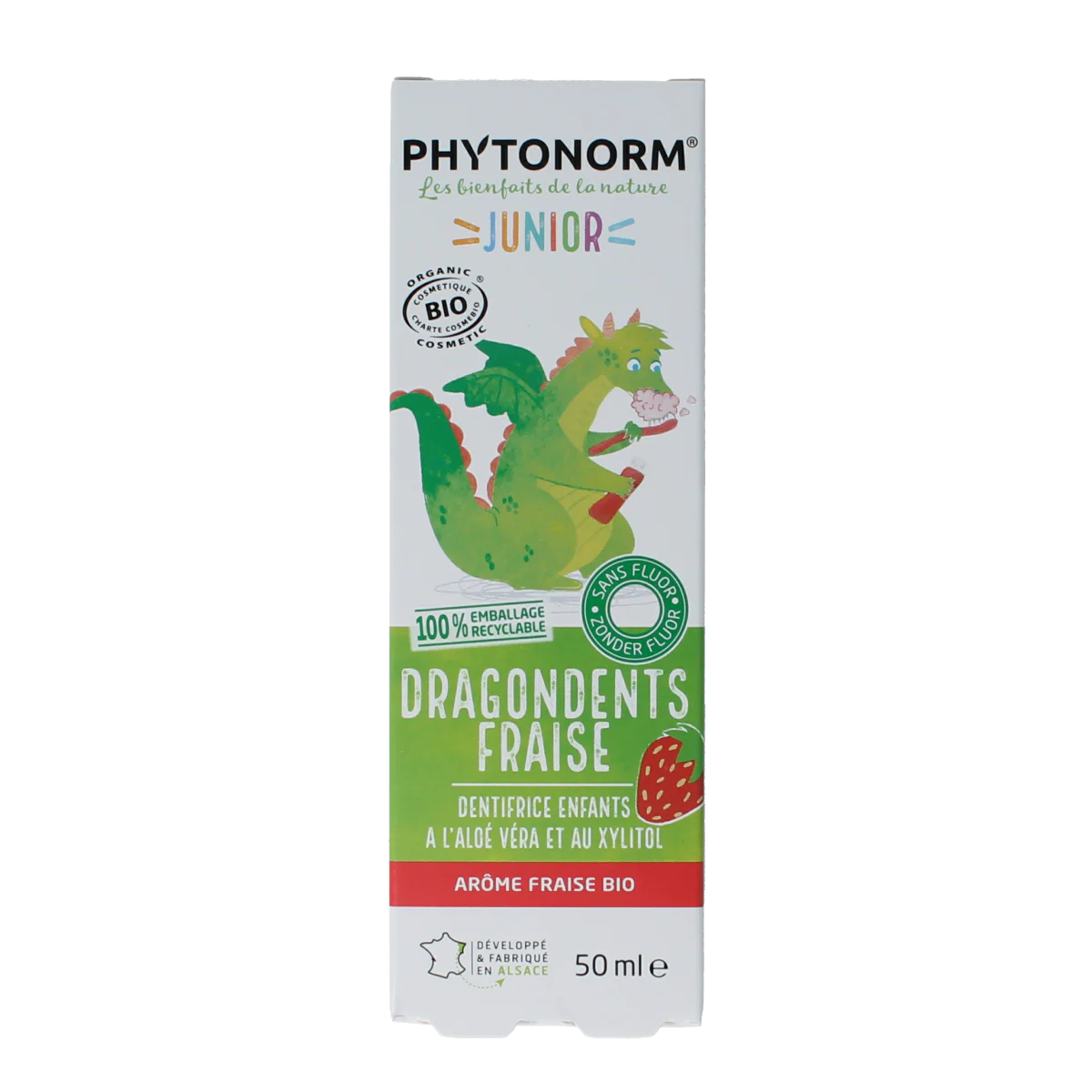 Phytonorm Dragondent tandpasta kind aardbei 50.00 Milliliter