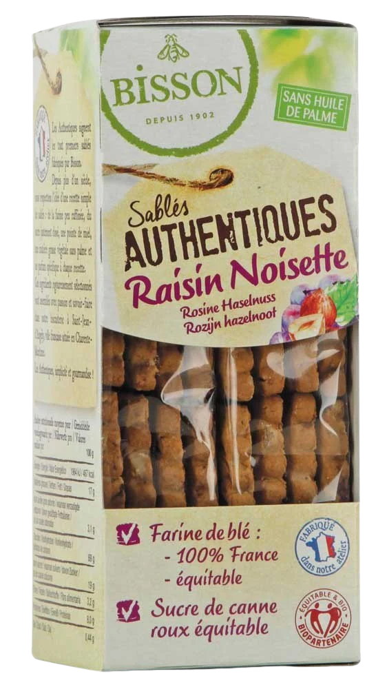 Bisson Authentieke zandkoekjes met hazelnoot/rozijnen bio 175.00 Gram