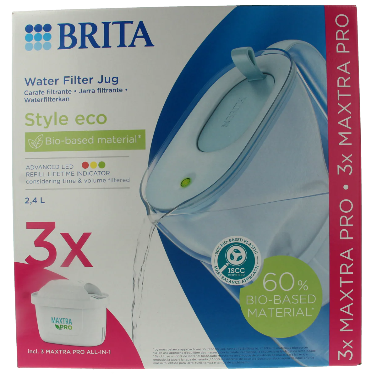 Brita Waterfilterbundel cool powder blue + 3 filters 1.00 Stuks