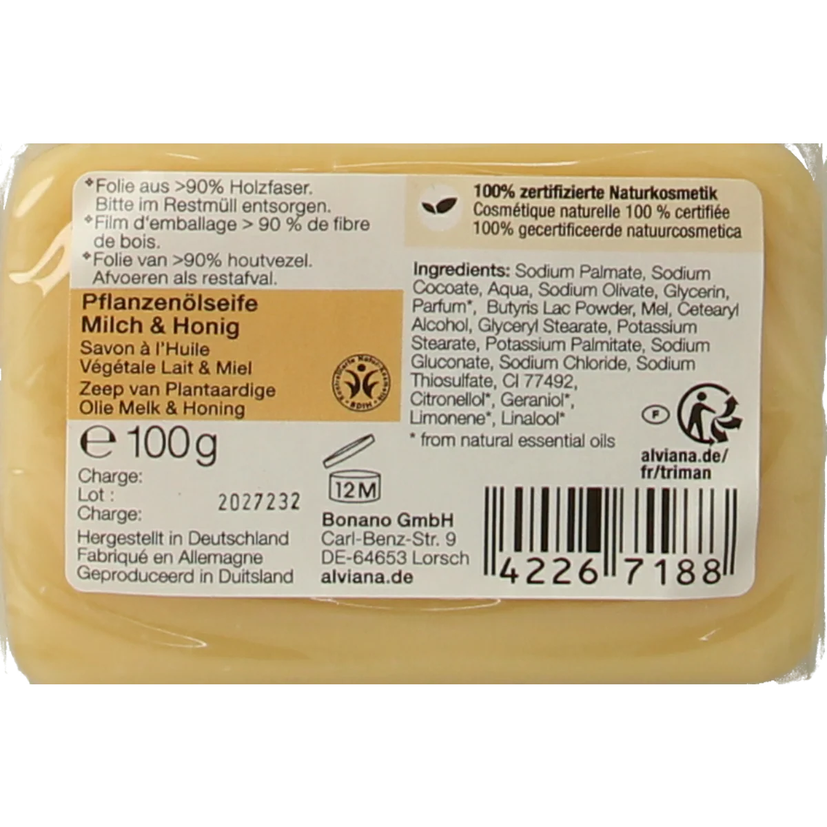 Alviana Melk & honingzeep  100.00 Gram