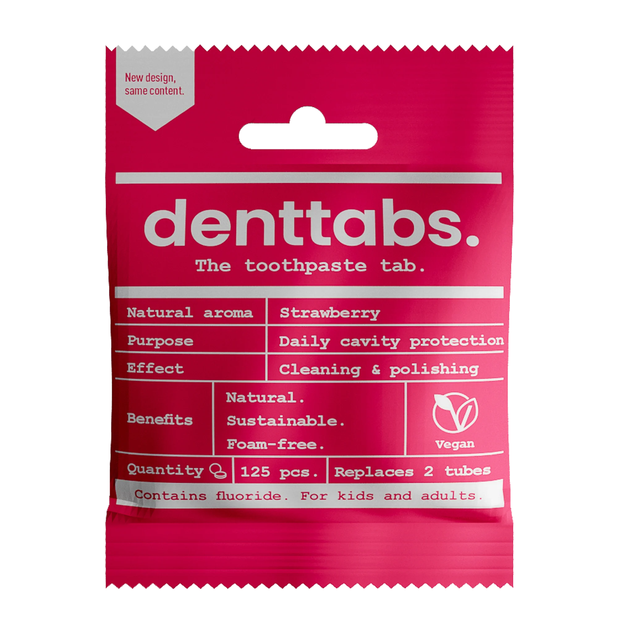 Denttabs Tandpasta tabletten aardbei met fluor vegan 125.00 Stuks