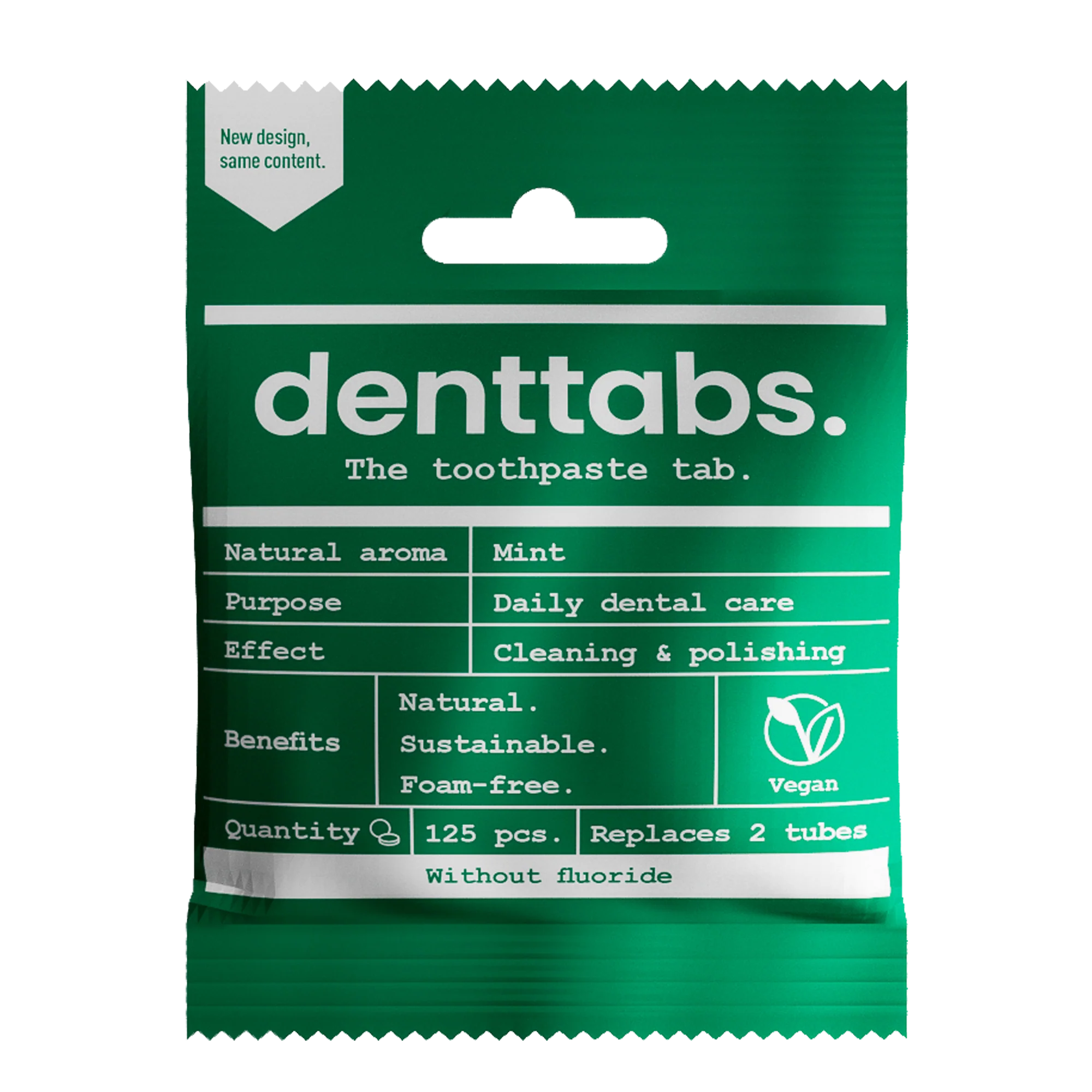 Denttabs Tandpasta tabletten munt zonder fluor vegan 125.00 Stuks