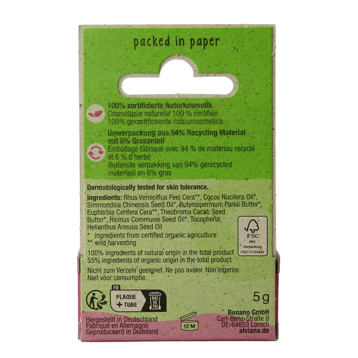 Alviana Lip butter soft met cacaoboter 5.00 Gram