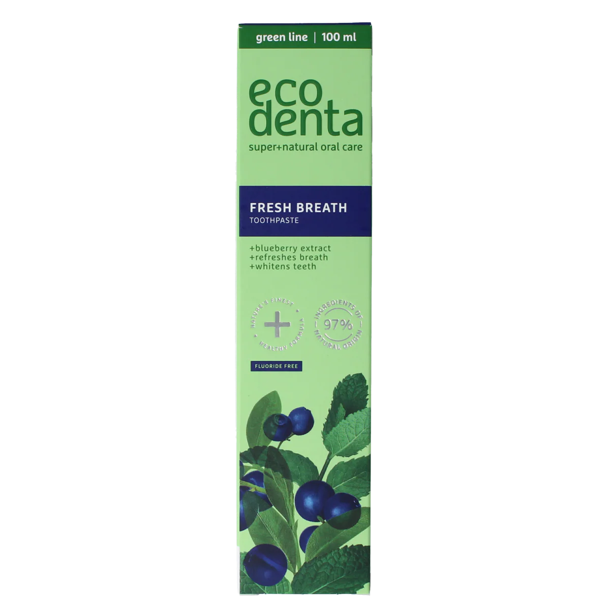 Ecodenta Tandpasta fresh breath bosbessenextr green line 100.00 Milliliter