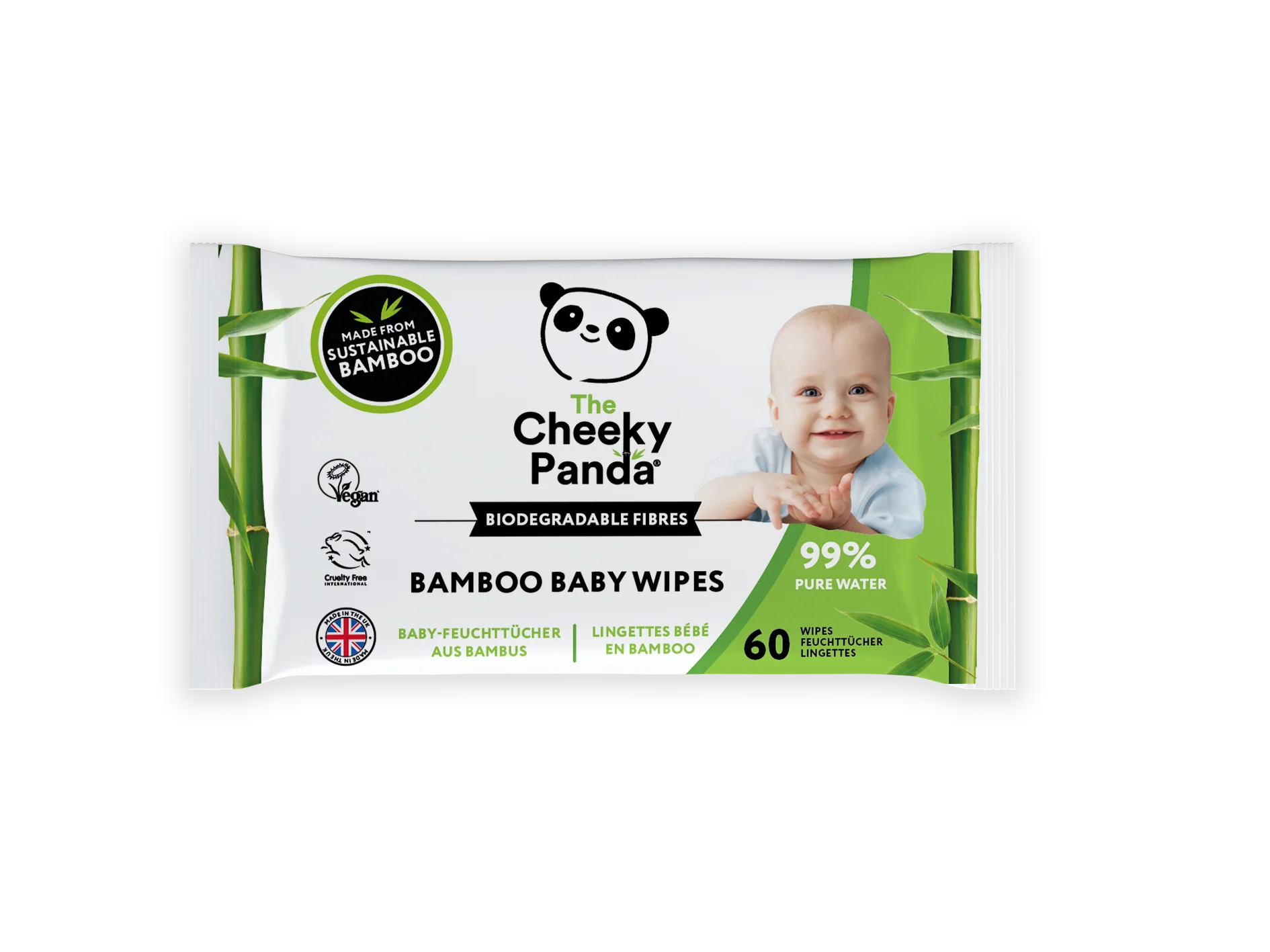 The Cheeky Panda Bamboe bio-afbreekbare babydoekjes 60 Stuks