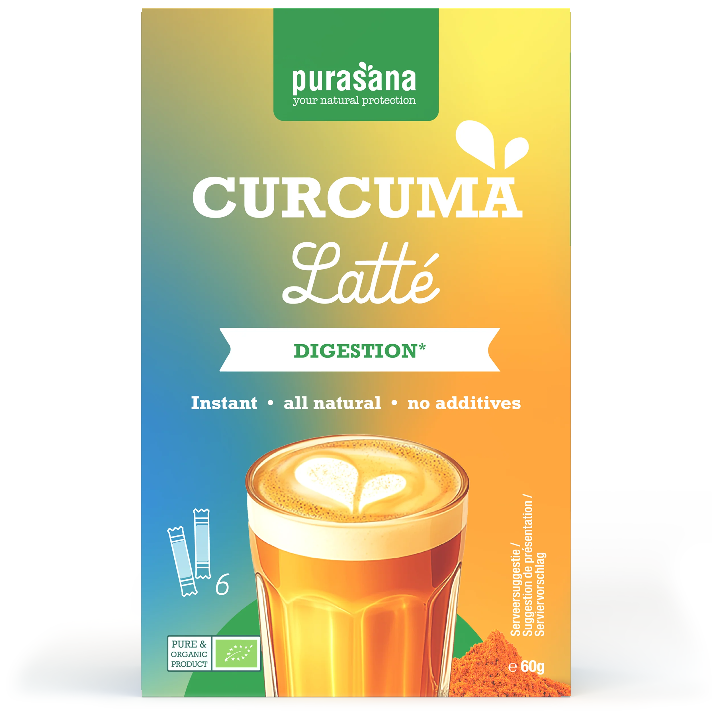 Purasana Instant curcuma latte 6x10g bio 60.00 Gram