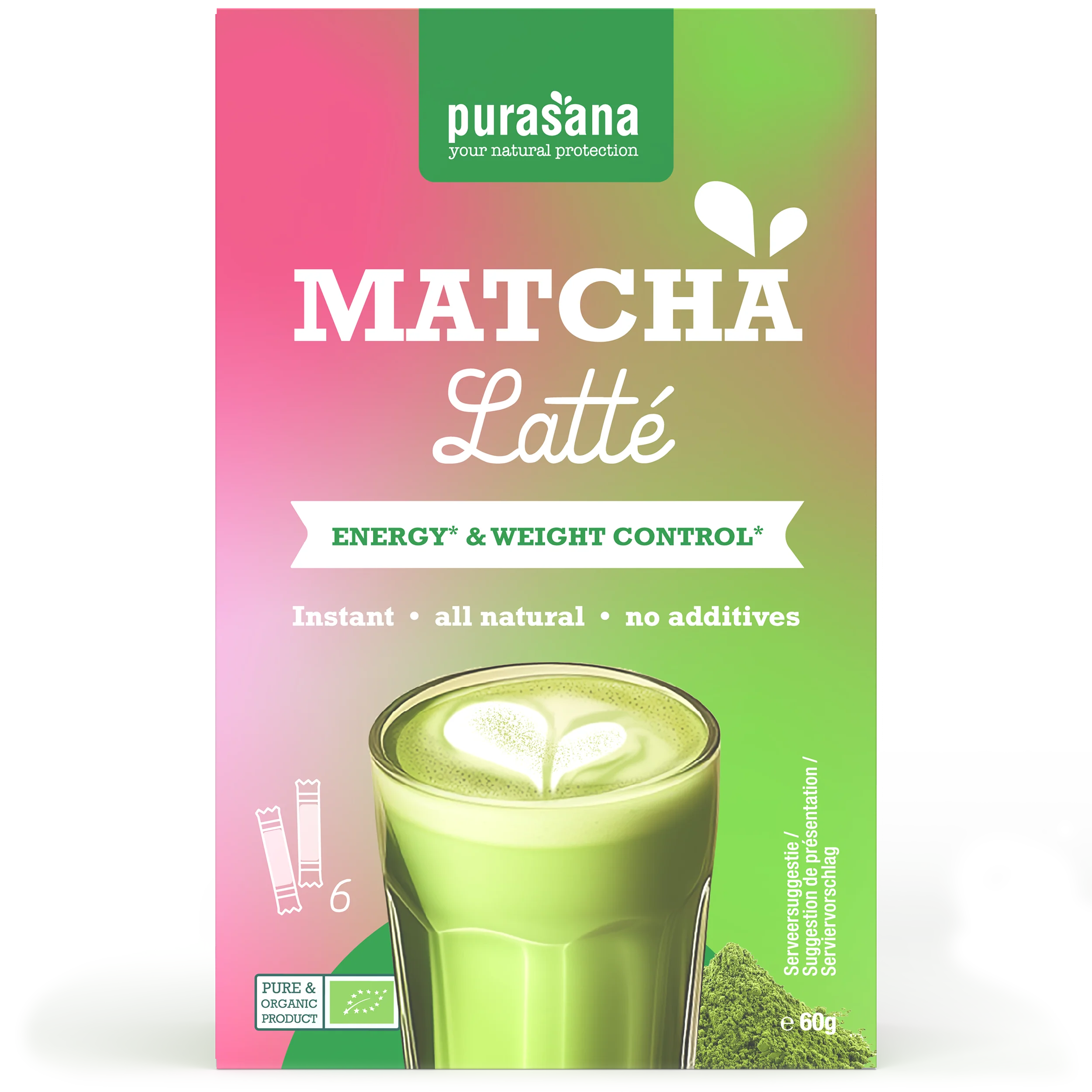 Purasana Instant matcha latte 6x10g bio 60.00 Gram