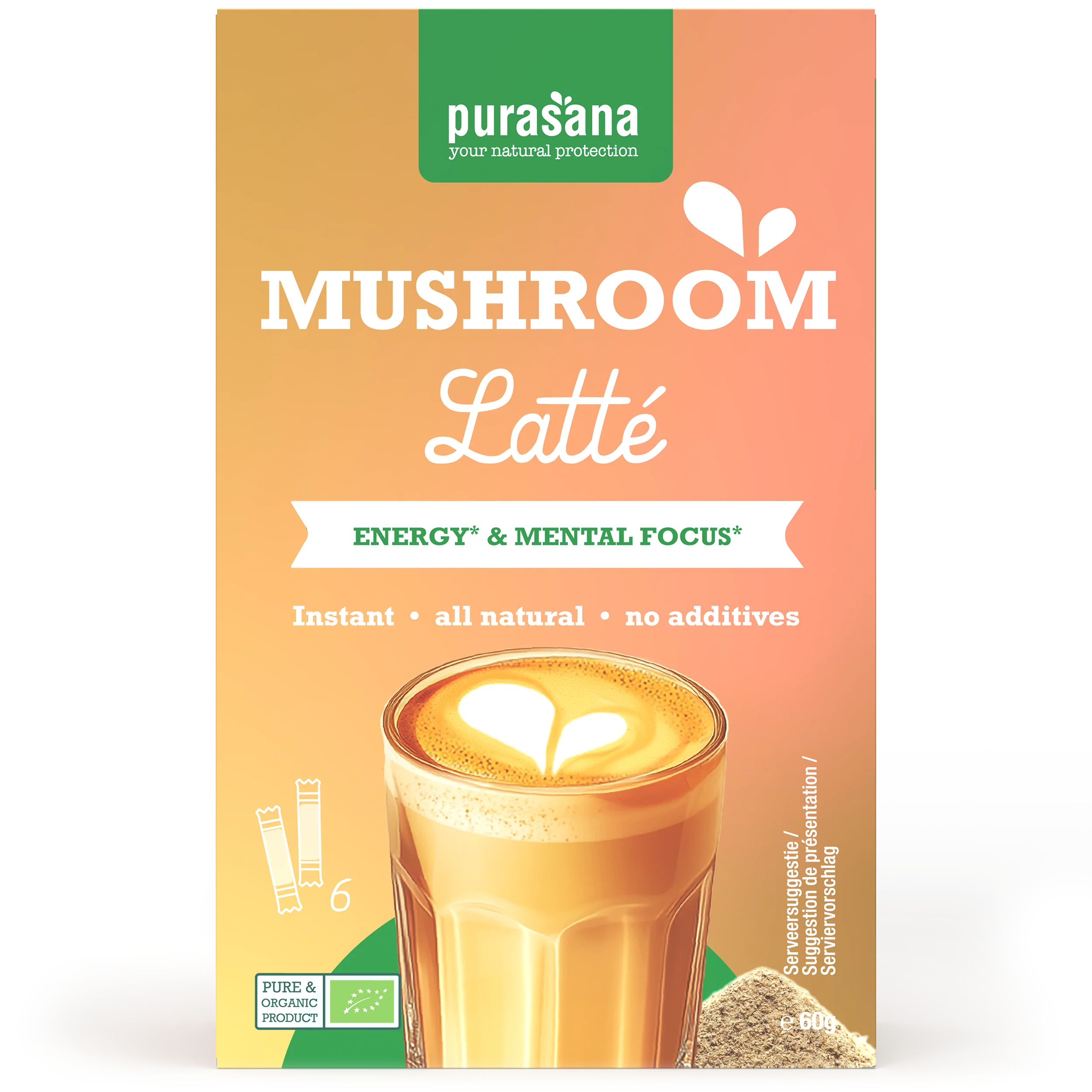 Purasana Instant mushroom latte 6x10g bio 60.00 Gram