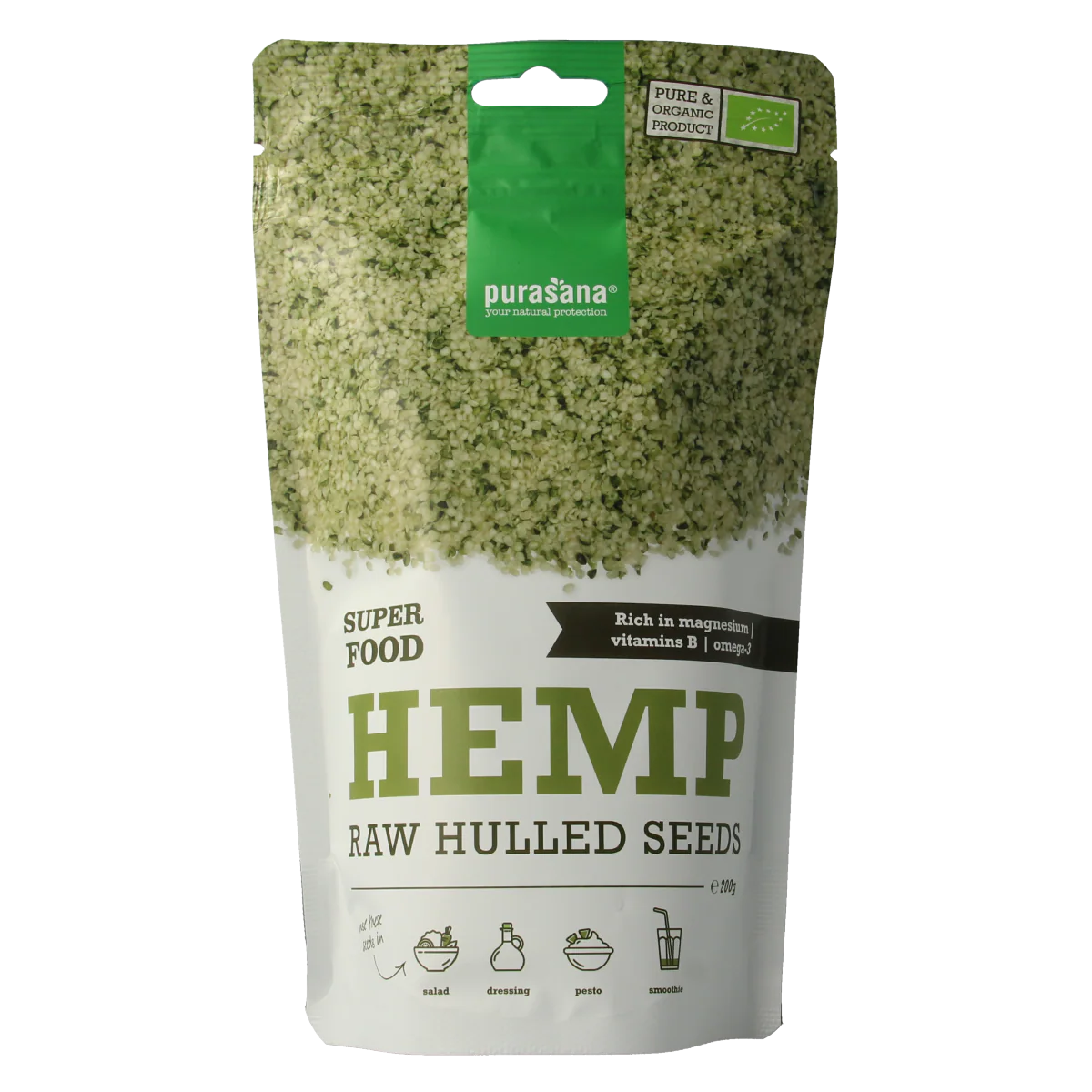 Purasana Gepeld hennepzaad hulled hemp seeds bio 200.00 Gram