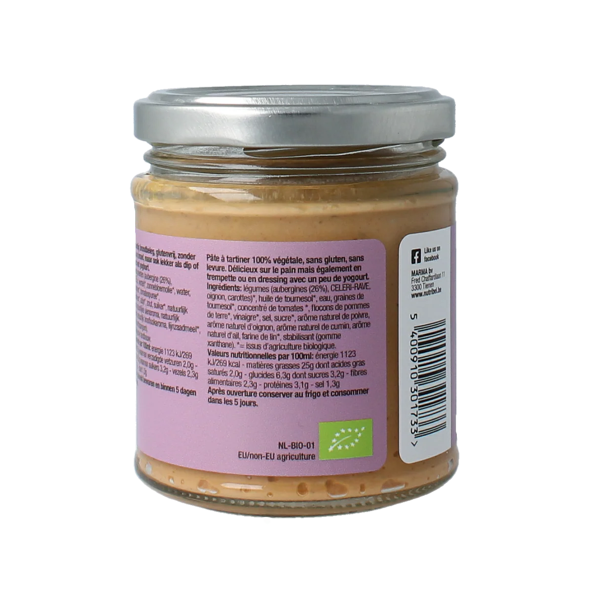 Nutribel Aubergine spread glutenvrij bio 170.00 Gram