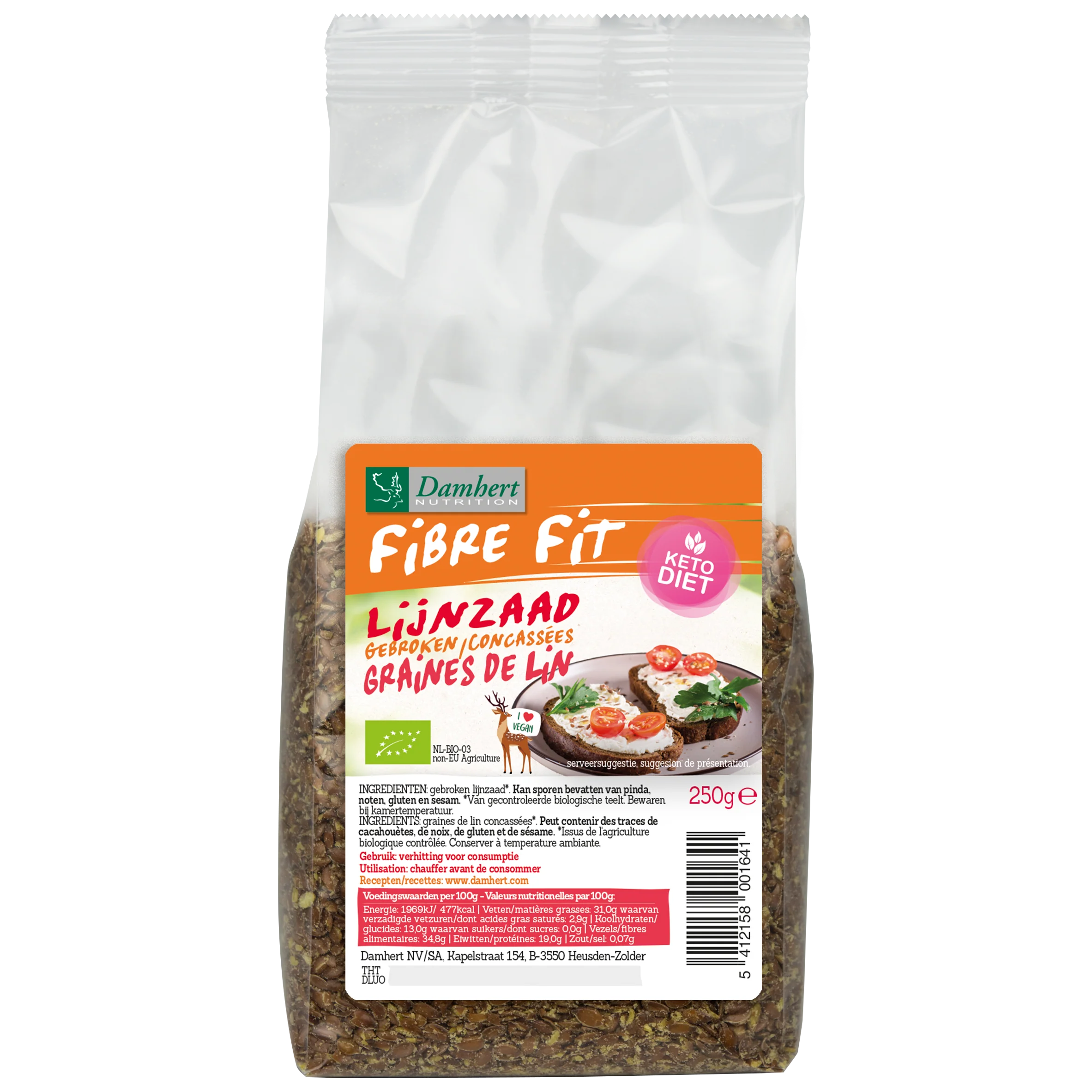 Damhert Gebroken lijnzaad bio 250.00 Gram