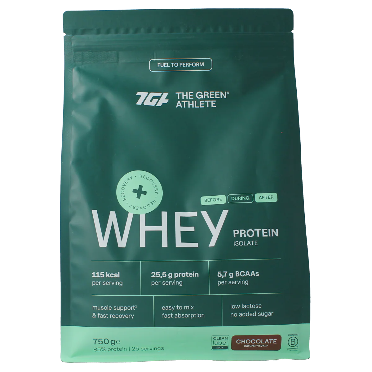 The Green Athlete Whey protein isolate chocolate 750.00 Gram