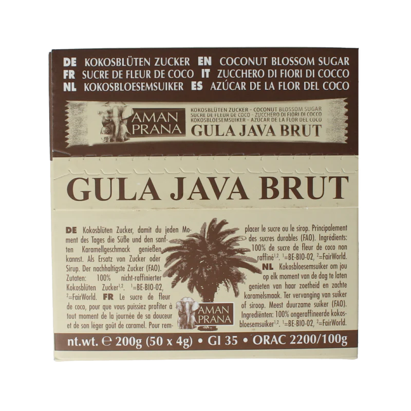 Amanprana Gula java brut stick 50 x 4 gram bio 200 Gram