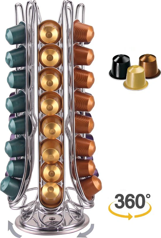 Cheffinger – Nespresso Capsulehouder – 360° draaibaar – 48 Cups – Cuphouder – Koffiecups Houder – Zilver