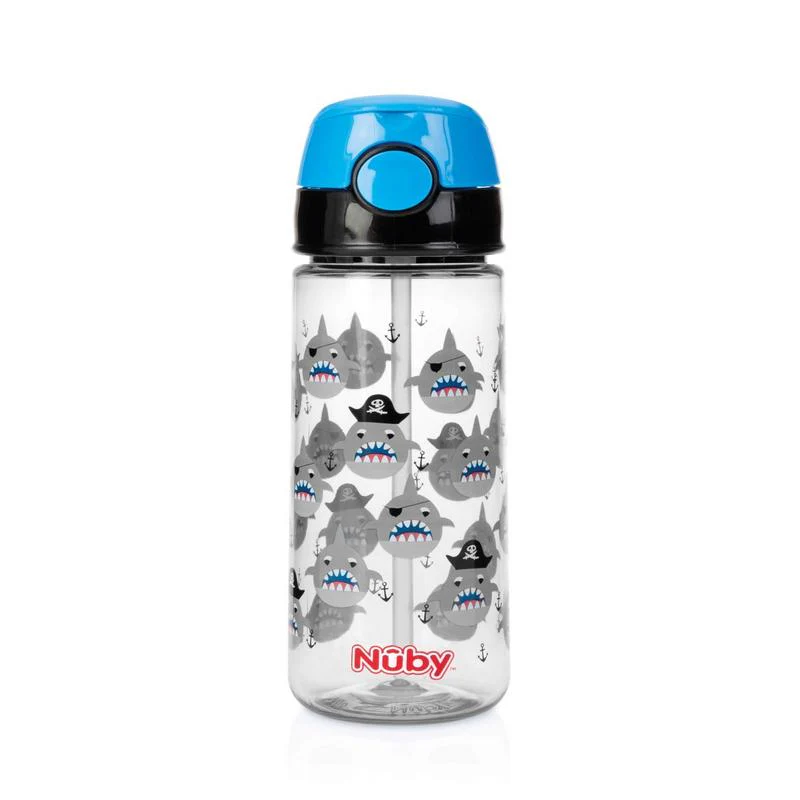 Nuby Beker zacht rietje drukknop blauw 540ml 4+ jaar 1.00 Stuks